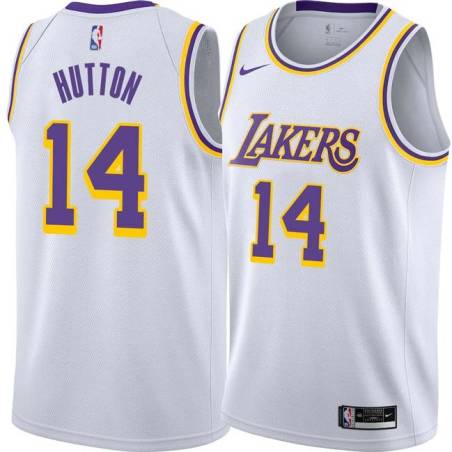 White Joe Hutton Twill Basketball Jersey -Lakers #14 Hutton Twill Jerseys, FREE SHIPPING