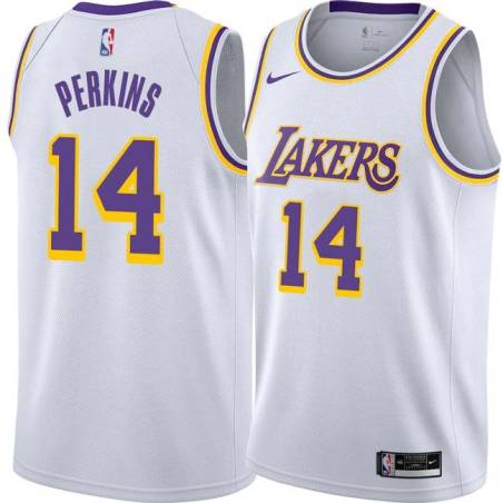 White Sam Perkins Twill Basketball Jersey -Lakers #14 Perkins Twill Jerseys, FREE SHIPPING