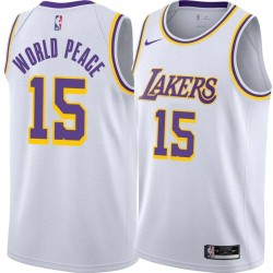 White Metta World Peace Twill Basketball Jersey -Lakers #15 World Peace Twill Jerseys, FREE SHIPPING