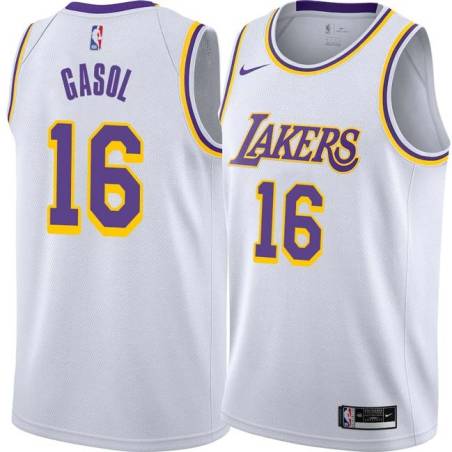 White Pau Gasol Twill Basketball Jersey -Lakers #16 Gasol Twill Jerseys, FREE SHIPPING