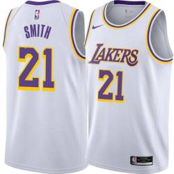 White Bobby Smith Twill Basketball Jersey -Lakers #21 Smith Twill Jerseys, FREE SHIPPING