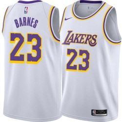 White Jim Barnes Twill Basketball Jersey -Lakers #23 Barnes Twill Jerseys, FREE SHIPPING