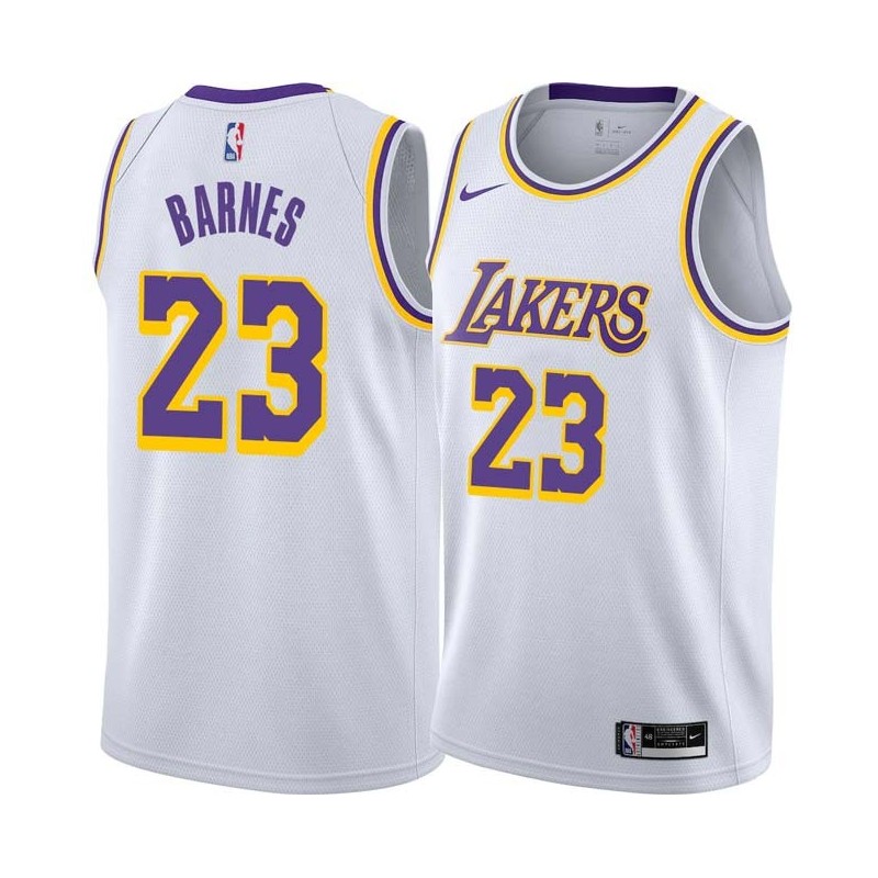 White Jim Barnes Twill Basketball Jersey -Lakers #23 Barnes Twill Jerseys, FREE SHIPPING