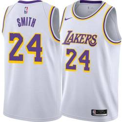 White Bobby Smith Twill Basketball Jersey -Lakers #24 Smith Twill Jerseys, FREE SHIPPING