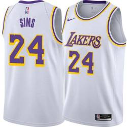 White Bob Sims Twill Basketball Jersey -Lakers #24 Sims Twill Jerseys, FREE SHIPPING