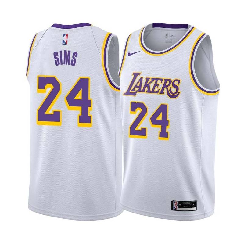 White Bob Sims Twill Basketball Jersey -Lakers #24 Sims Twill Jerseys, FREE SHIPPING