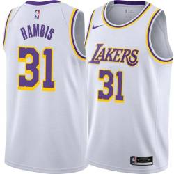 White Kurt Rambis Twill Basketball Jersey -Lakers #31 Rambis Twill Jerseys, FREE SHIPPING