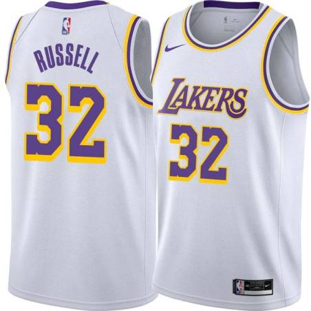 White Cazzie Russell Twill Basketball Jersey -Lakers #32 Russell Twill Jerseys, FREE SHIPPING