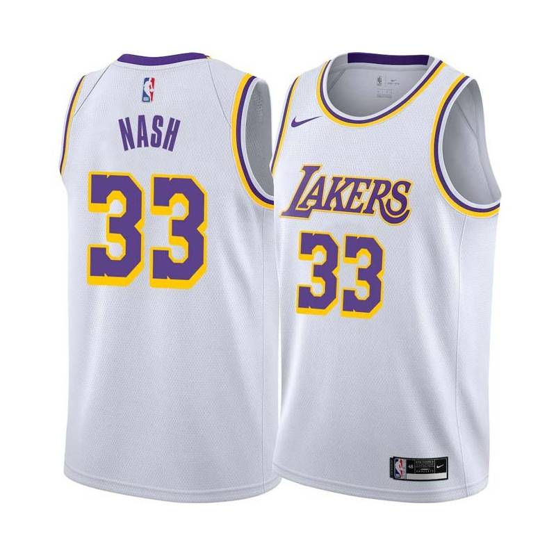 White Cotton Nash Twill Basketball Jersey -Lakers #33 Nash Twill Jerseys, FREE SHIPPING