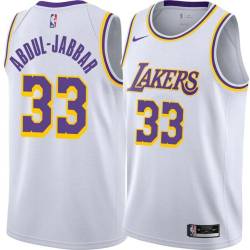 White Kareem Abdul-Jabbar Twill Basketball Jersey -Lakers #33 Abdul-Jabbar Twill Jerseys, FREE SHIPPING