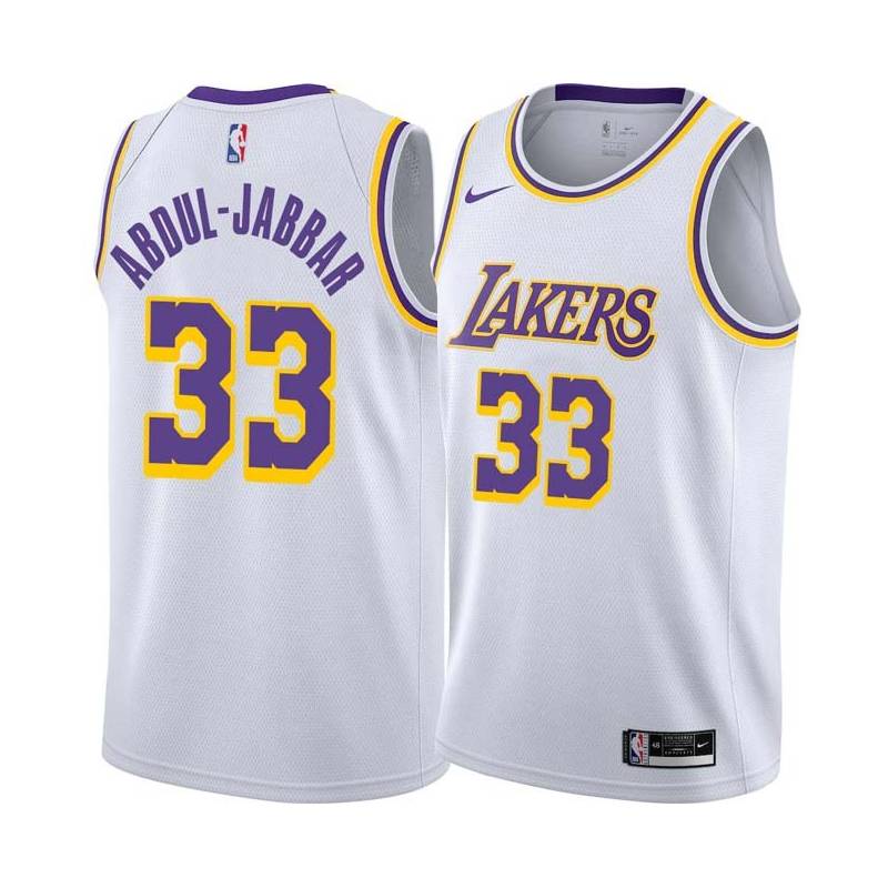 White Kareem Abdul-Jabbar Twill Basketball Jersey -Lakers #33 Abdul-Jabbar Twill Jerseys, FREE SHIPPING