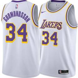 White Petur Gudmundsson Twill Basketball Jersey -Lakers #34 Gudmundsson Twill Jerseys, FREE SHIPPING