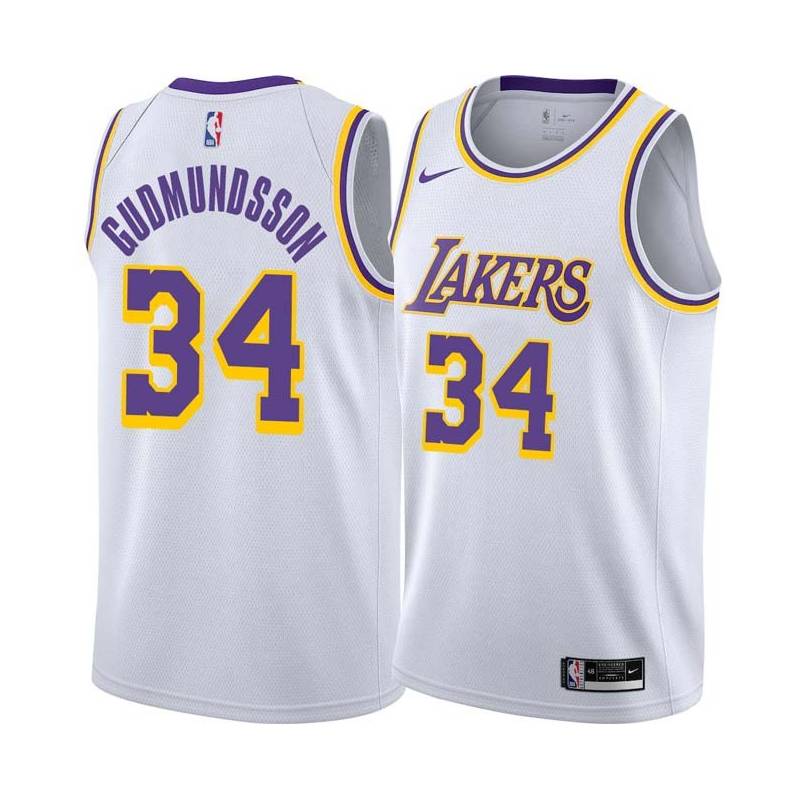 White Petur Gudmundsson Twill Basketball Jersey -Lakers #34 Gudmundsson Twill Jerseys, FREE SHIPPING