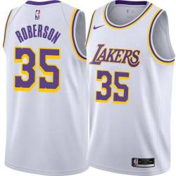 White Rick Roberson Twill Basketball Jersey -Lakers #35 Roberson Twill Jerseys, FREE SHIPPING