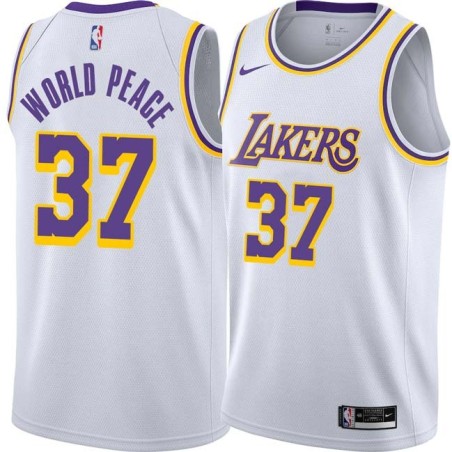 White Metta World Peace Twill Basketball Jersey -Lakers #37 World Peace Twill Jerseys, FREE SHIPPING