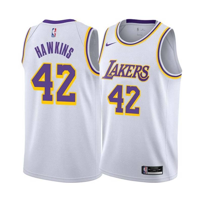 White Connie Hawkins Twill Basketball Jersey -Lakers #42 Hawkins Twill Jerseys, FREE SHIPPING