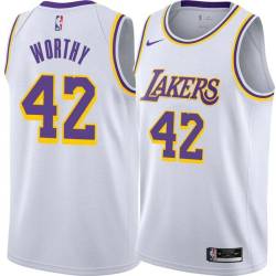 White James Worthy Twill Basketball Jersey -Lakers #42 Worthy Twill Jerseys, FREE SHIPPING