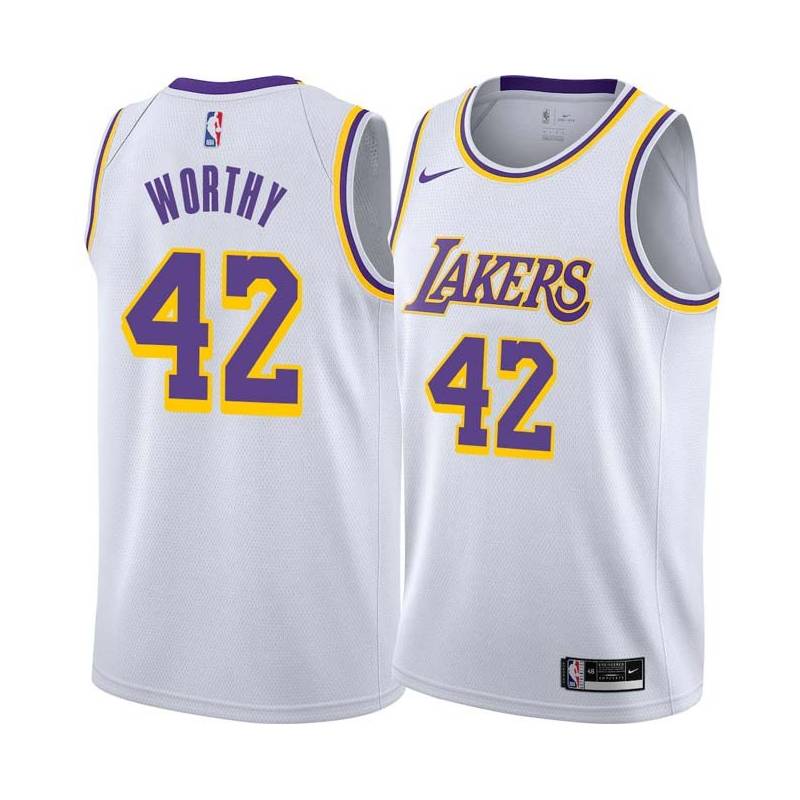 White James Worthy Twill Basketball Jersey -Lakers #42 Worthy Twill Jerseys, FREE SHIPPING