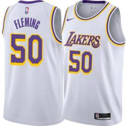 White Ed Fleming Twill Basketball Jersey -Lakers #50 Fleming Twill Jerseys, FREE SHIPPING