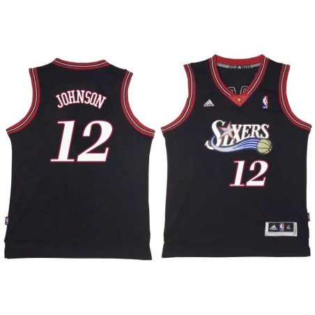 Black Throwback George Johnson Twill Basketball Jersey -76ers #12 Johnson Twill Jerseys, FREE SHIPPING