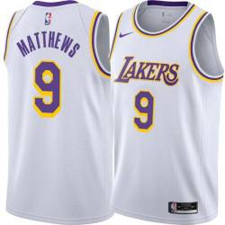 White Wesley Matthews Lakers #9 Twill Basketball Jersey FREE SHIPPING