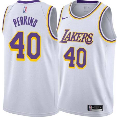 White Sam Perkins Lakers #40 Twill Basketball Jersey FREE SHIPPING