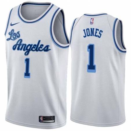 White Classic Earl Jones Twill Basketball Jersey -Lakers #1 Jones Twill Jerseys, FREE SHIPPING