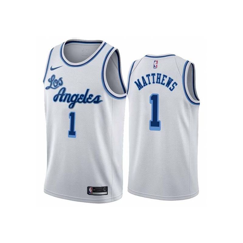 White Classic Wes Matthews Twill Basketball Jersey -Lakers #1 Matthews Twill Jerseys, FREE SHIPPING