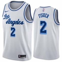 White Classic Derek Fisher Twill Basketball Jersey -Lakers #2 Fisher Twill Jerseys, FREE SHIPPING