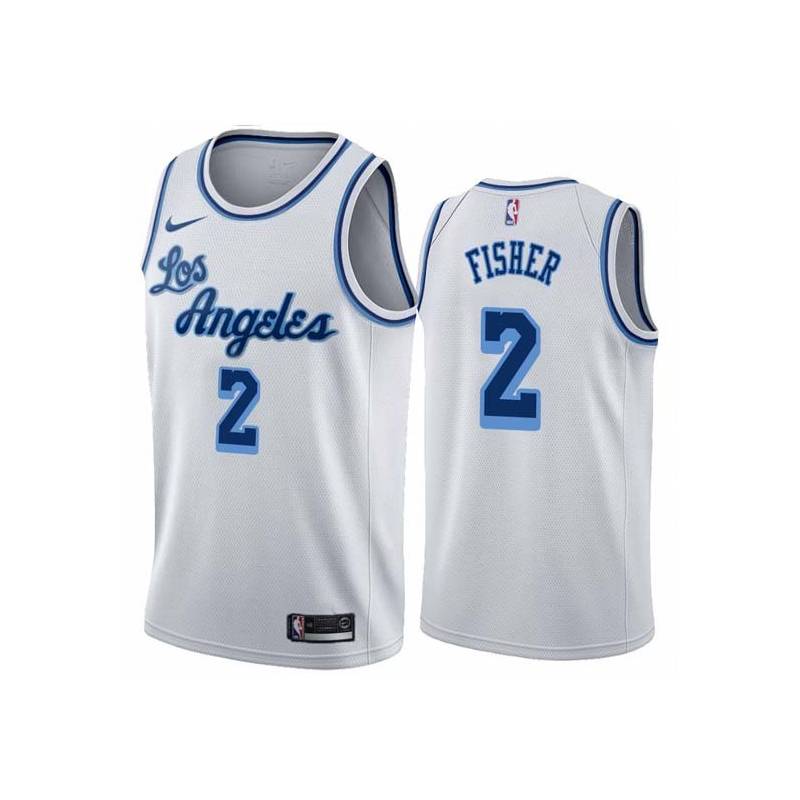White Classic Derek Fisher Twill Basketball Jersey -Lakers #2 Fisher Twill Jerseys, FREE SHIPPING