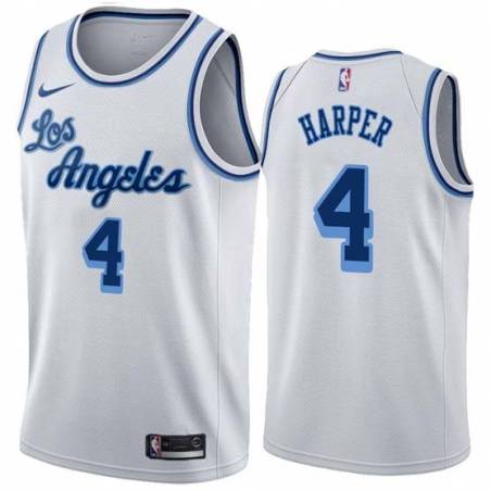 White Classic Ron Harper Twill Basketball Jersey -Lakers #4 Harper Twill Jerseys, FREE SHIPPING