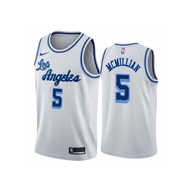 White Classic Jim McMillian Twill Basketball Jersey -Lakers #5 McMillian Twill Jerseys, FREE SHIPPING