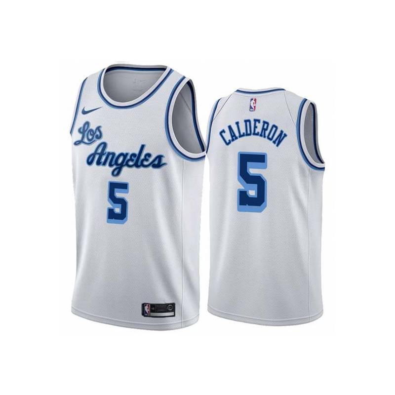 White Classic Jose Calderon Twill Basketball Jersey -Lakers #5 Calderon Twill Jerseys, FREE SHIPPING