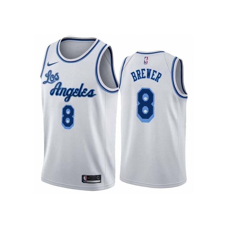 White Classic Jim Brewer Twill Basketball Jersey -Lakers #8 Brewer Twill Jerseys, FREE SHIPPING