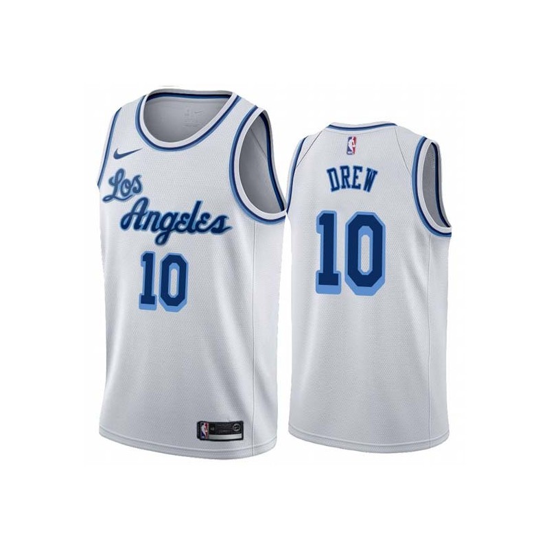 White Classic Larry Drew Twill Basketball Jersey -Lakers #10 Drew Twill Jerseys, FREE SHIPPING