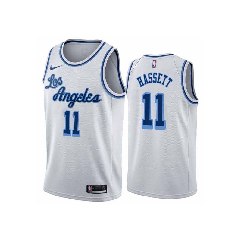 White Classic Billy Hassett Twill Basketball Jersey -Lakers #11 Hassett Twill Jerseys, FREE SHIPPING