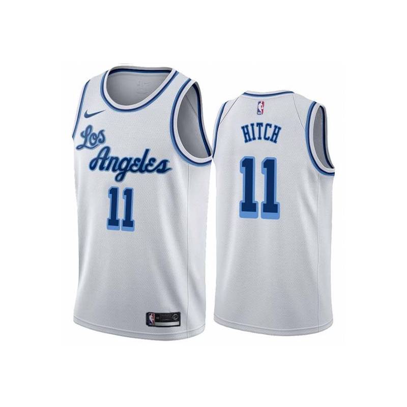 White Classic Lew Hitch Twill Basketball Jersey -Lakers #11 Hitch Twill Jerseys, FREE SHIPPING