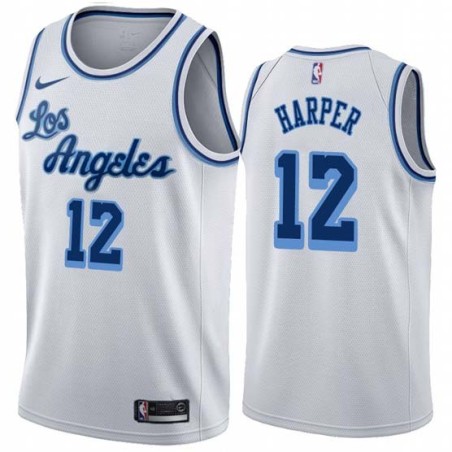 White Classic Derek Harper Twill Basketball Jersey -Lakers #12 Harper Twill Jerseys, FREE SHIPPING