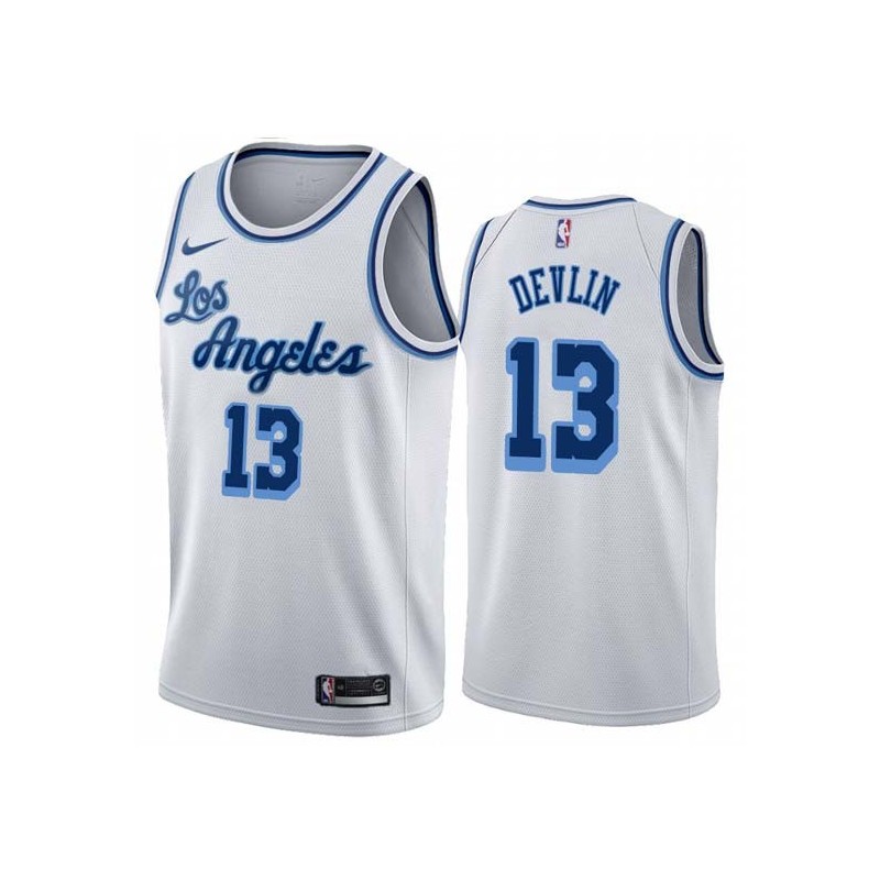 White Classic Corky Devlin Twill Basketball Jersey -Lakers #13 Devlin Twill Jerseys, FREE SHIPPING