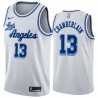 White Classic Wilt Chamberlain Twill Basketball Jersey -Lakers #13 Chamberlain Twill Jerseys, FREE SHIPPING