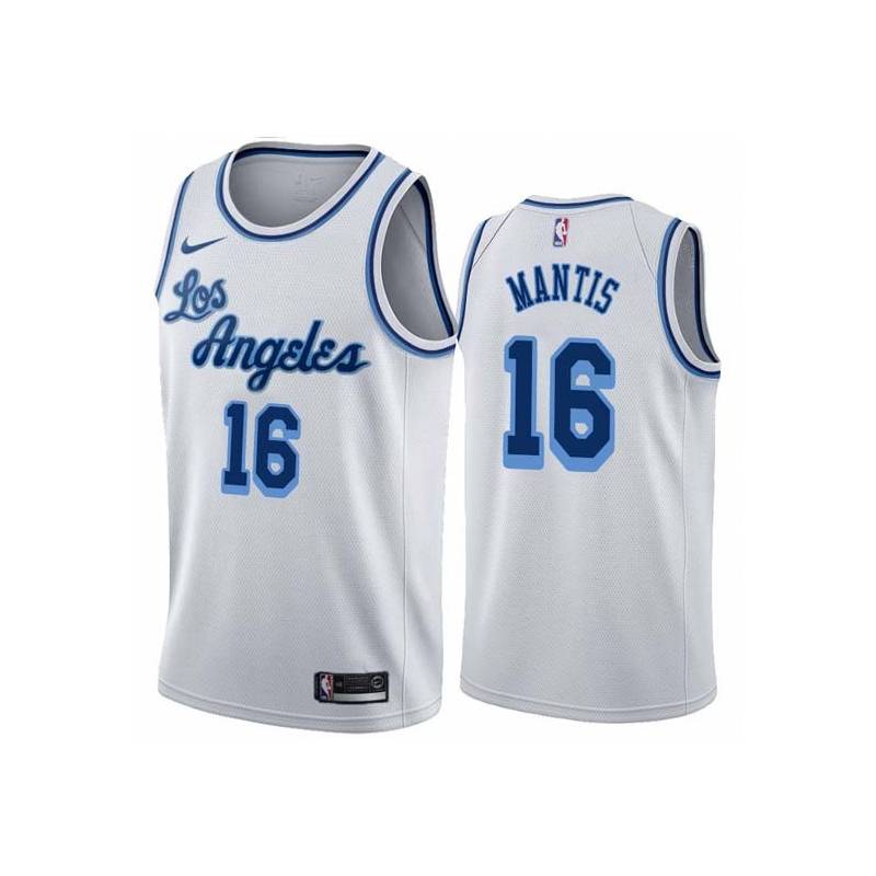 White Classic Nick Mantis Twill Basketball Jersey -Lakers #16 Mantis Twill Jerseys, FREE SHIPPING