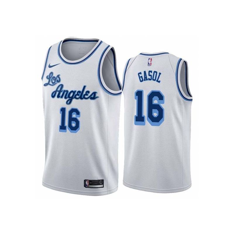 White Classic Pau Gasol Twill Basketball Jersey -Lakers #16 Gasol Twill Jerseys, FREE SHIPPING