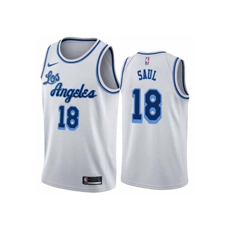 White Classic Pep Saul Twill Basketball Jersey -Lakers #18 Saul Twill Jerseys, FREE SHIPPING