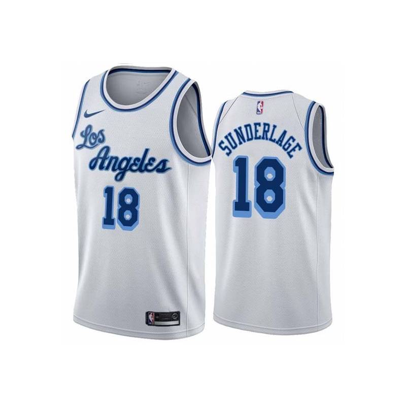 White Classic Don Sunderlage Twill Basketball Jersey -Lakers #18 Sunderlage Twill Jerseys, FREE SHIPPING