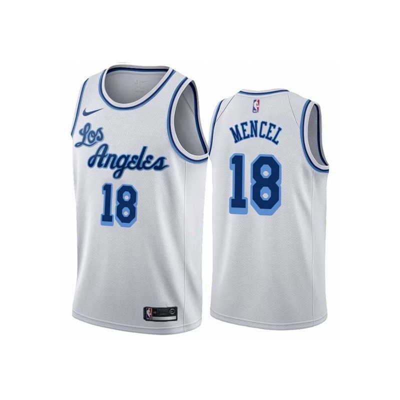 White Classic Chuck Mencel Twill Basketball Jersey -Lakers #18 Mencel Twill Jerseys, FREE SHIPPING