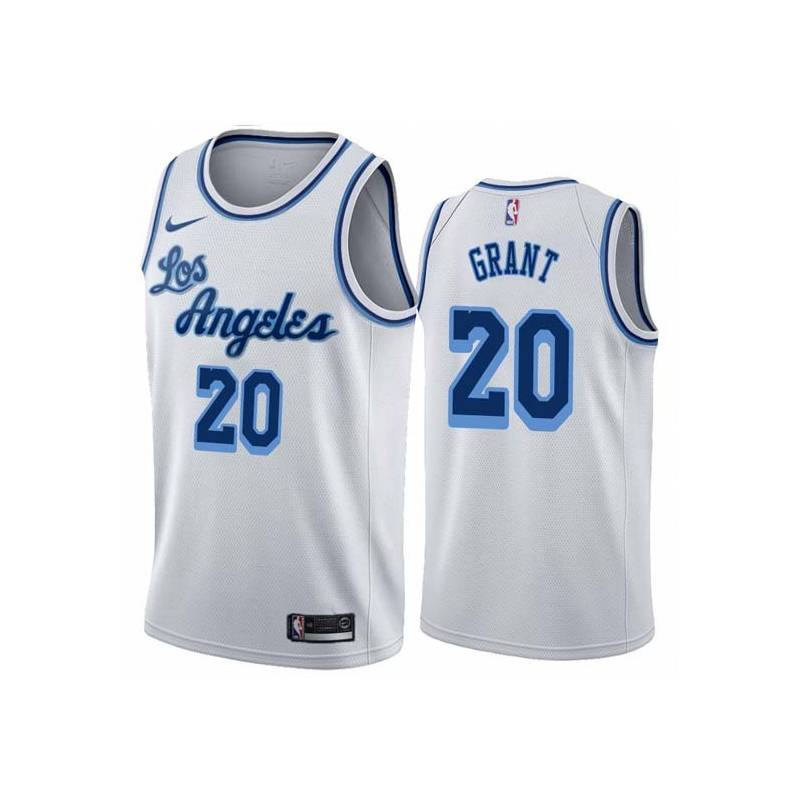 White Classic Bud Grant Twill Basketball Jersey -Lakers #20 Grant Twill Jerseys, FREE SHIPPING