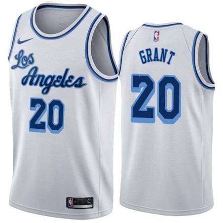 White Classic Bud Grant Twill Basketball Jersey -Lakers #20 Grant Twill Jerseys, FREE SHIPPING