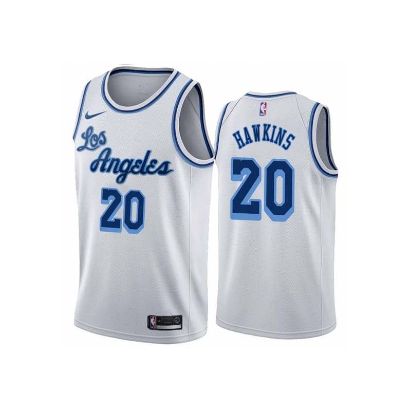 White Classic Tom Hawkins Twill Basketball Jersey -Lakers #20 Hawkins Twill Jerseys, FREE SHIPPING