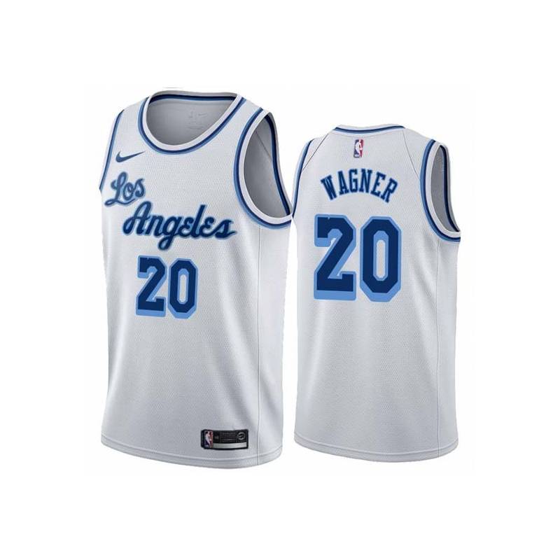 White Classic Milt Wagner Twill Basketball Jersey -Lakers #20 Wagner Twill Jerseys, FREE SHIPPING