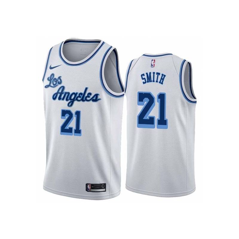 White Classic Bobby Smith Twill Basketball Jersey -Lakers #21 Smith Twill Jerseys, FREE SHIPPING